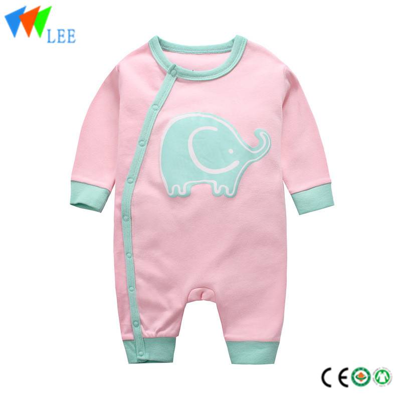 cotton long sleeve baby boys and girls romper with cartoon elephant