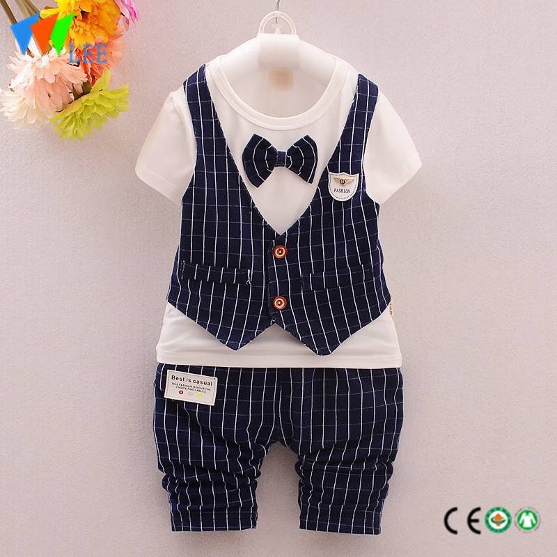 100%cotton baby boy clothes set summer short sleeve and shorts With a waistcoat