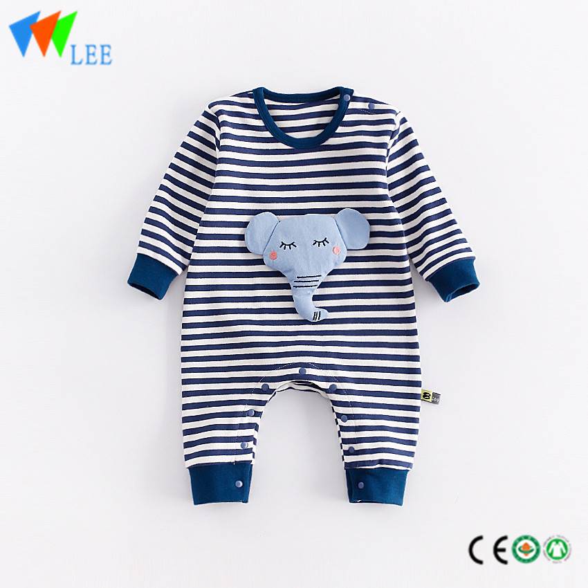 100% cotton long sleeve baby romper round collar patch embroidered