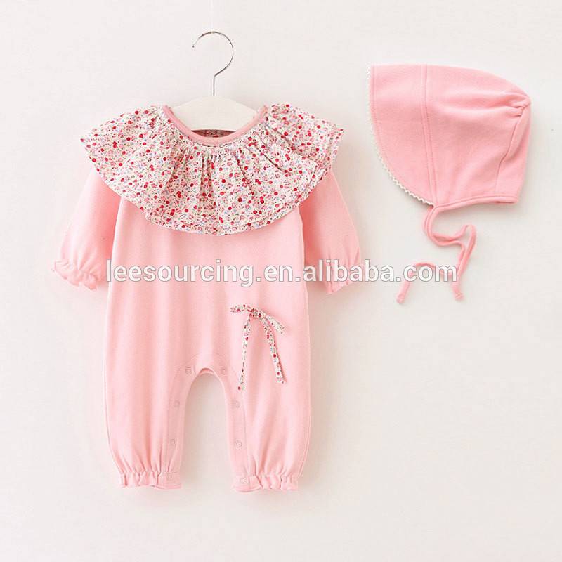 Wholesale baby girl ruffle romper sets with hat baby clothing layette