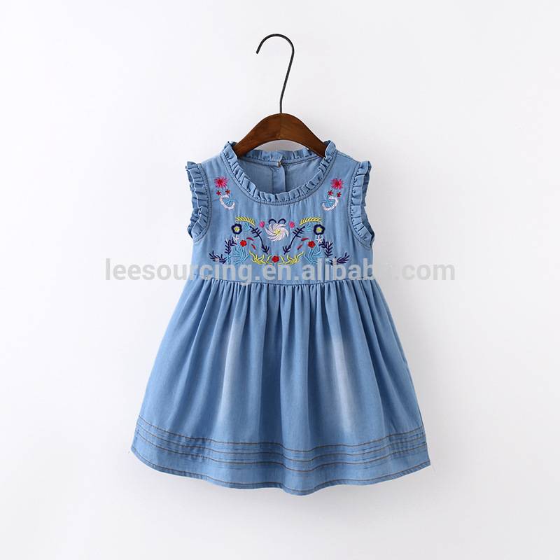 Wholesale summer sleeveless cotton denim baby girl dress frocks