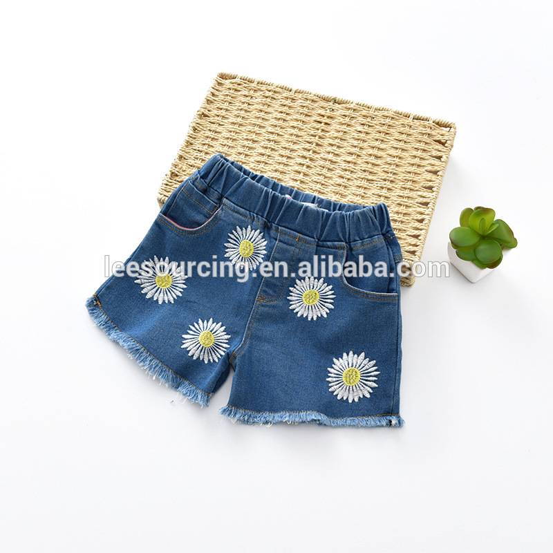 New fashion wholesale kids jeans denim flower shorts for baby girls