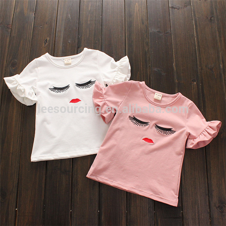 Summer eyelash ruffle Meisje T Shirt 100% Cotton Casual Children Tops