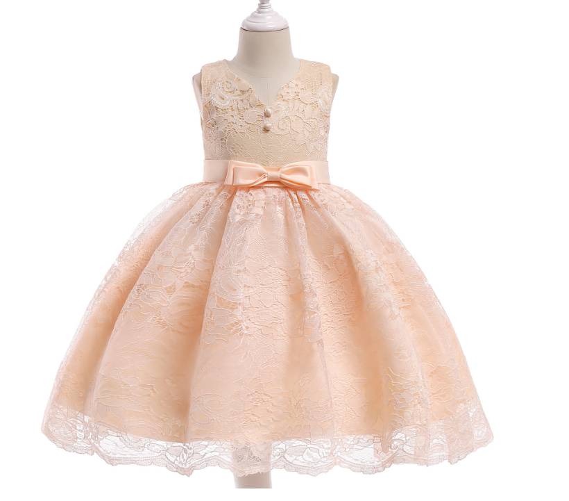 2018 אירופאים ואמריקאים חדש תחפושות בנות בצד תחרה שמלת נסיכה קשת שרוולים השמלה של ילדים קרוס קאנטרי