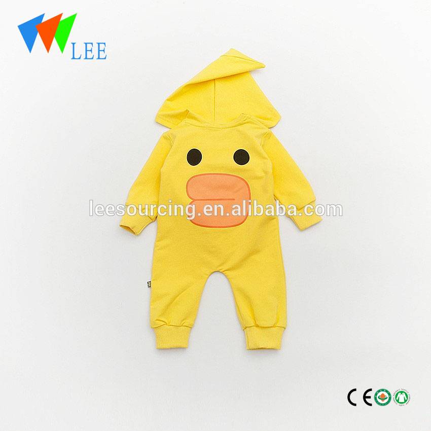 Wholesale yellow color cotton animal pattern baby zip romper
