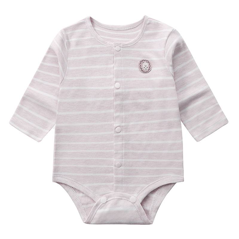 Spring baby cotton stripe long sleeve button rompers