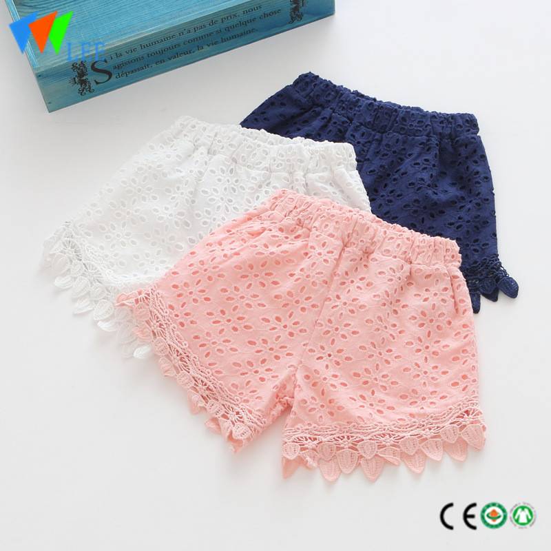 100%cotton baby kids girls shorts with lace hollow out and lace lacy