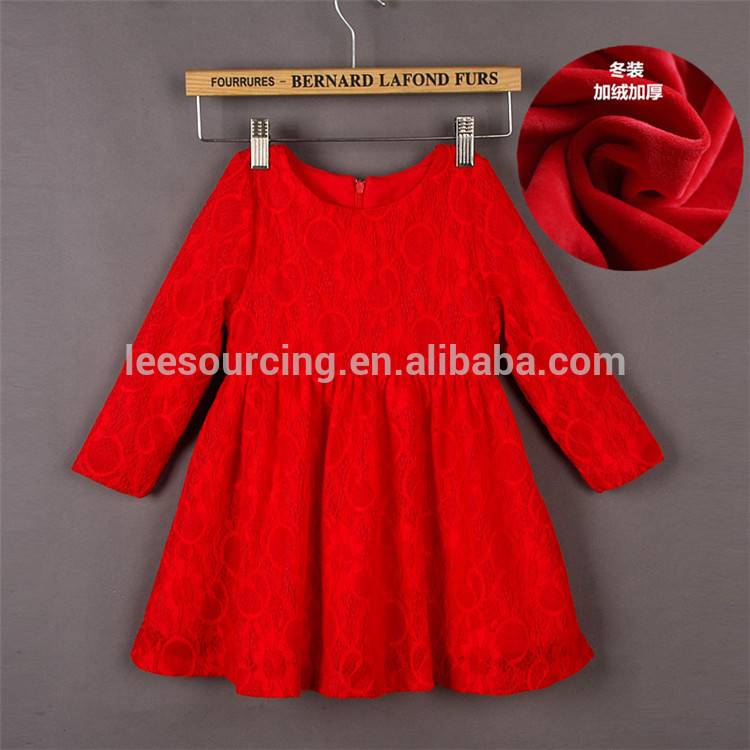 Mode röd spets bomull barn klänningar designar barn flicka fastsatt midjan klänning