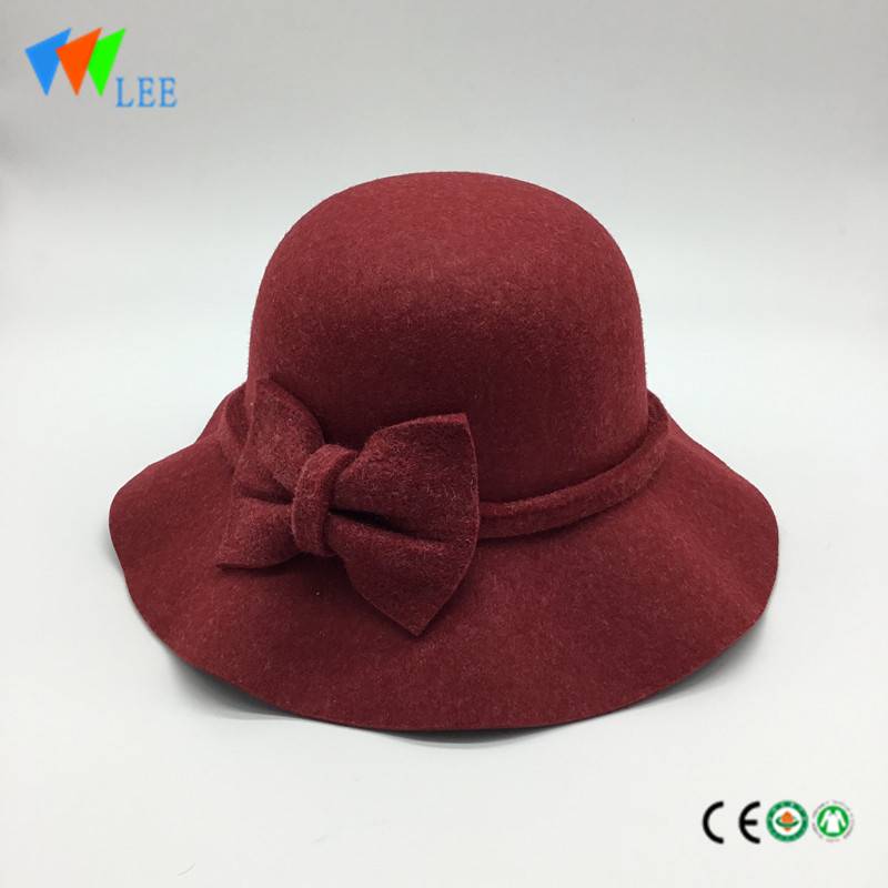 new style winter fashion wool fedora hats women Wave-wood ear with bow-tie
