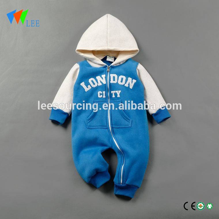 High quality words pattern hooded baby zip romper