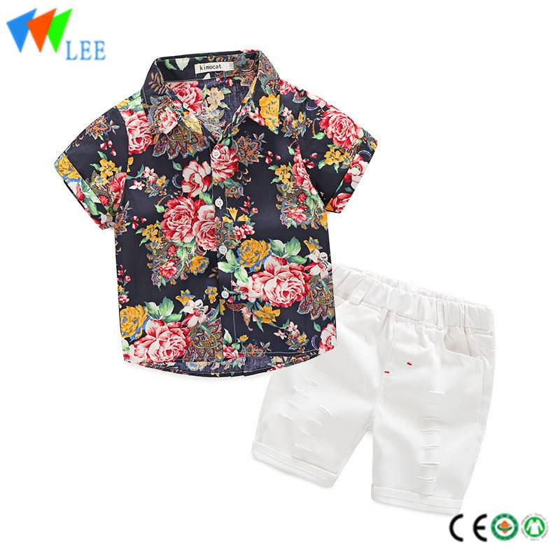 100% cotton babies baby boys clothing set kids summer short sleeve and shorts printed flowers fashion