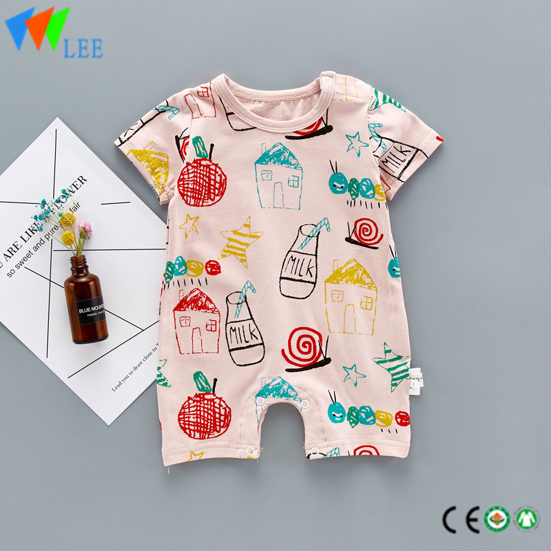 100% cotton O/neck baby short sleeve romper high quality print lovely doodle