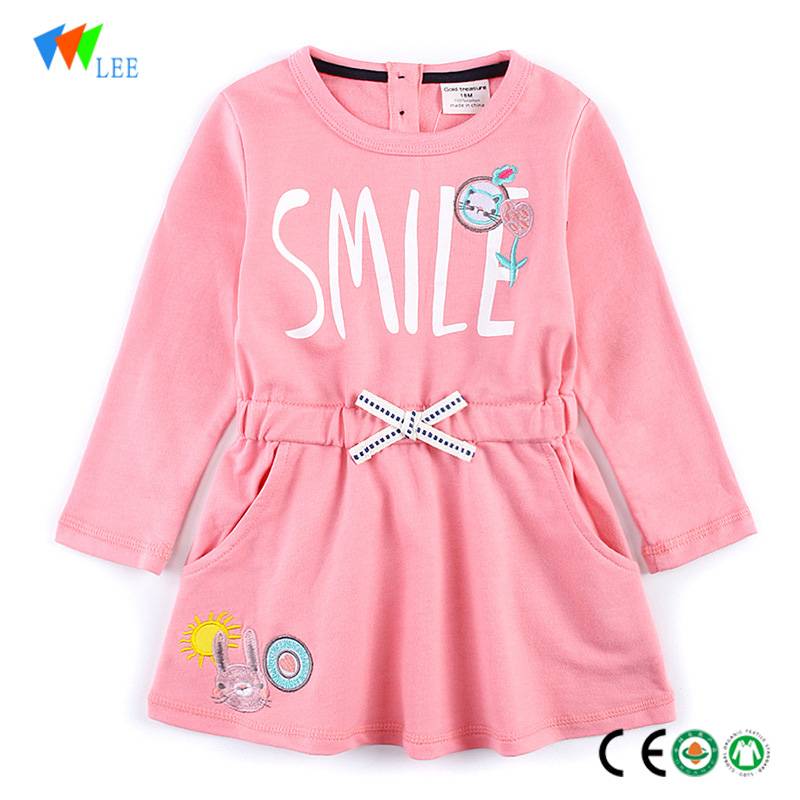 Toddler kids pink color dress cotton baby girl dress wholesale