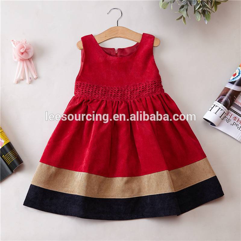 Wholesale assorted colors sleeveless belt girls one piece dress simple