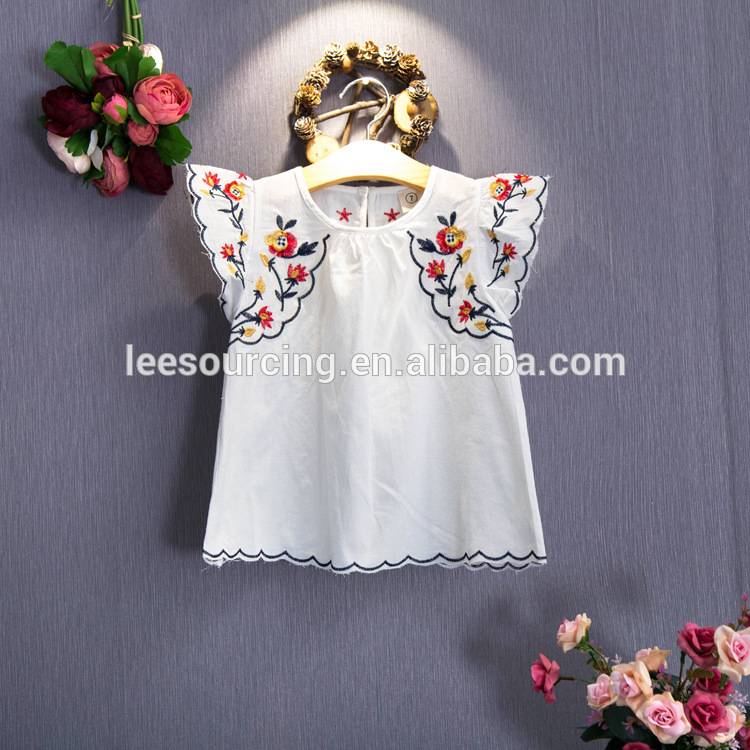 Summer flower full handmade embroidery short sleeve cotton kids girl t shirts