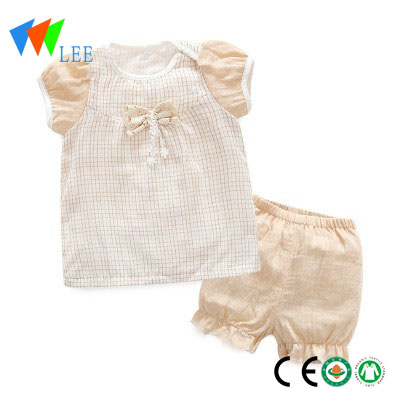 Фабрика цена лятото памук бебешки дрехи настроен бебе дете лък дрехи цвят памук памук риза марля бебе
