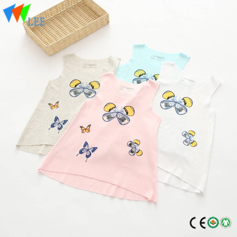 100%cotton baby kids child sleeveless shirt butterfly printing