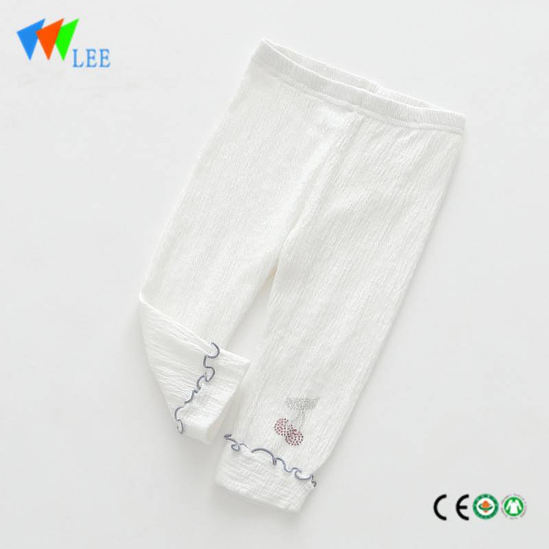 100% cotton baby girl leggings wholesale pure-color Drill a cherry lotus leaf