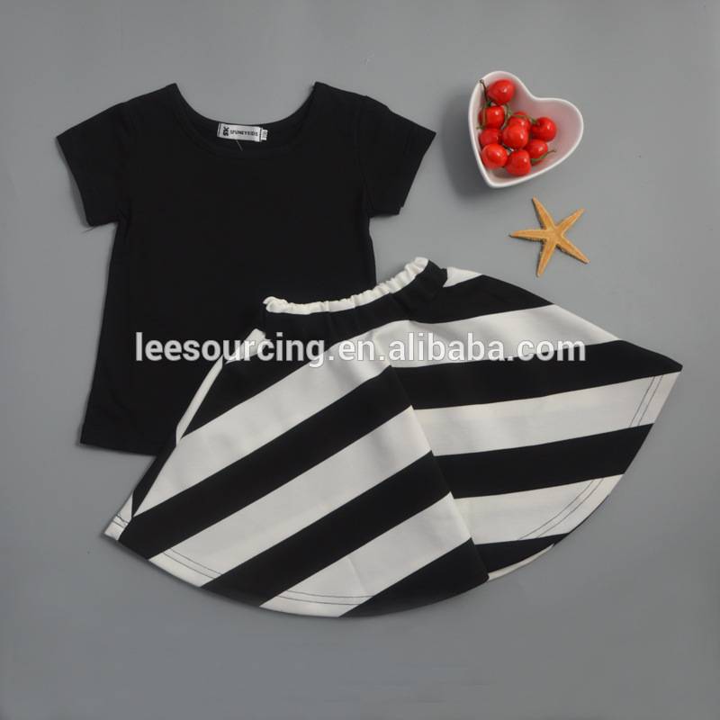 Summer Cotton Baby Girl T-shirt with Stripe Skirts Two Pieces Set