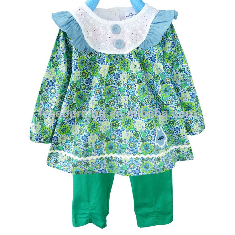 Bebek kız pamuk fırfır üstleri ve pantolon elbise ucuz toptan çocuk butik giysileri ayarlamak