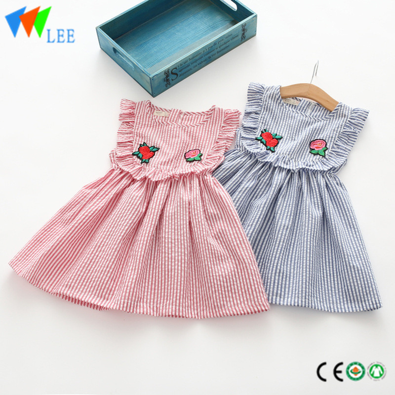 Best quality Vertical Stripes Pants - 100% cotton summer girl fancy dress kids sleeveless falbala printyed – LeeSourcing