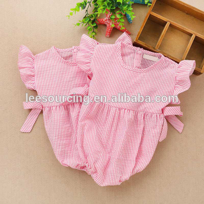 Розови ивица балон ръкав летни дрехи за момичета памук бебе гащеризон