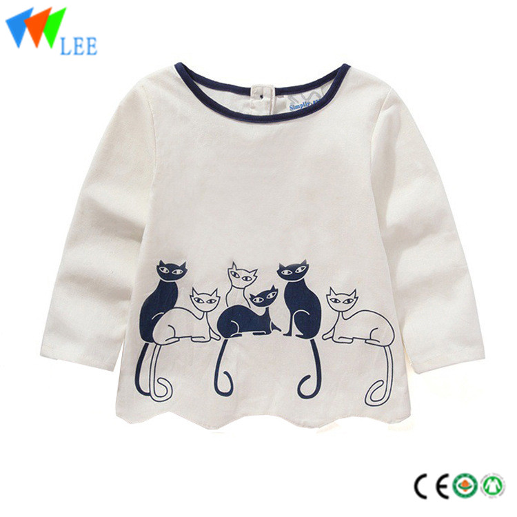 kids plaid t-shirt tops long sleeve cats design summer spring girls blouse