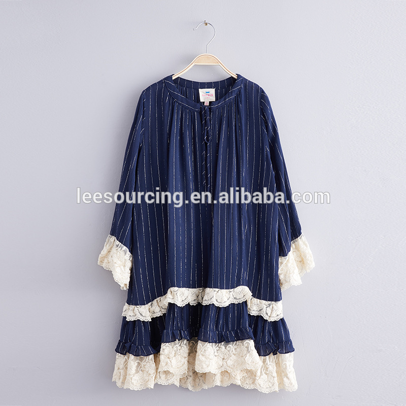 Original Factory Baby Romper Blank - Wholesale stripe lace trim long sleeve one piece dress girl party wear western dress – LeeSourcing