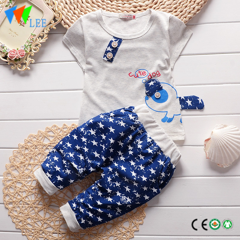 комплекти летни дрехи 100% памук бебета костюм бебешки детски момчешки печатни сладки