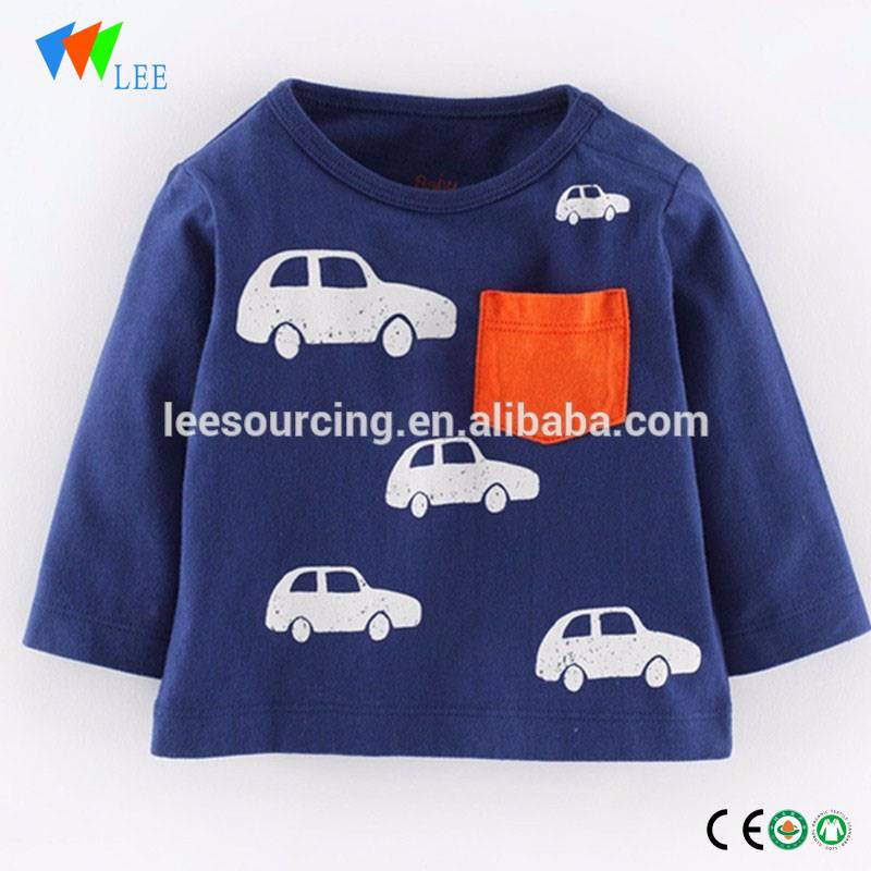 New designs long sleeve kids boys rounded t-shirts