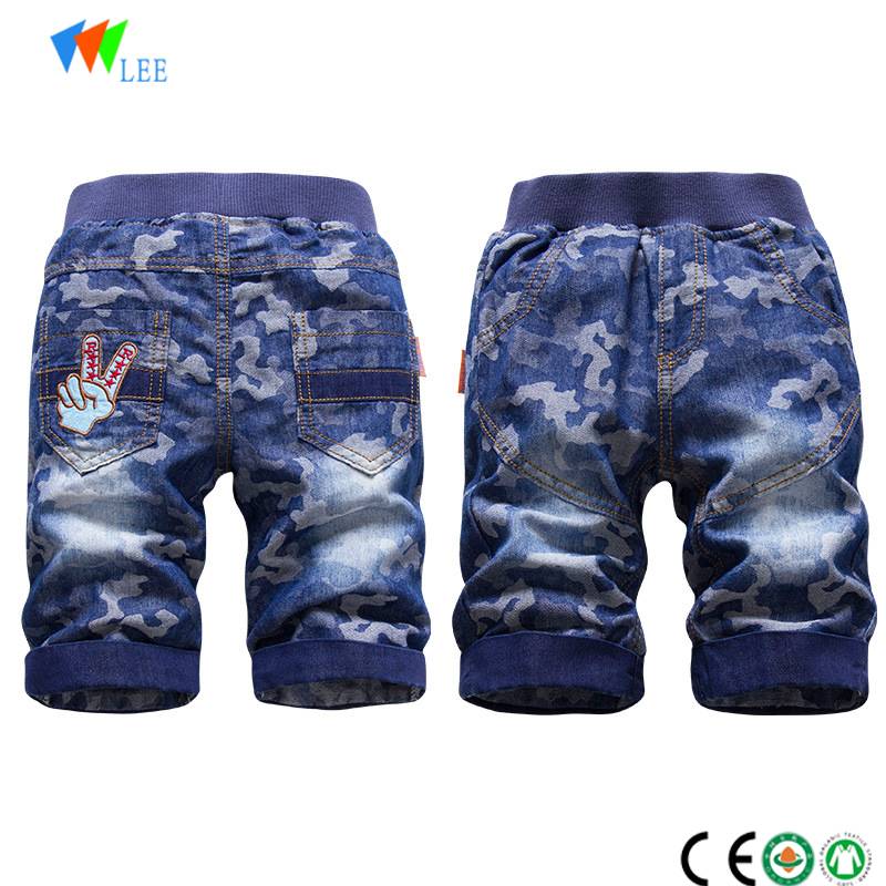 Kina produksjon fashion design jeans sommer gutter shorts med mønster babyen shorts engros