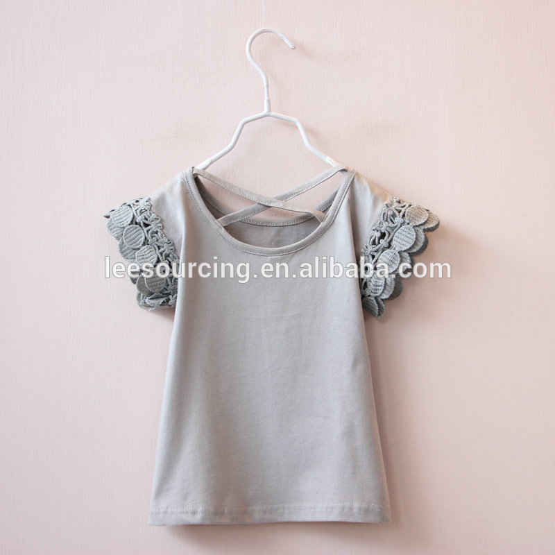 Wholesale summer cute t shirt for 1-3 year old girls lace floral short sleeve little girls t-shirts