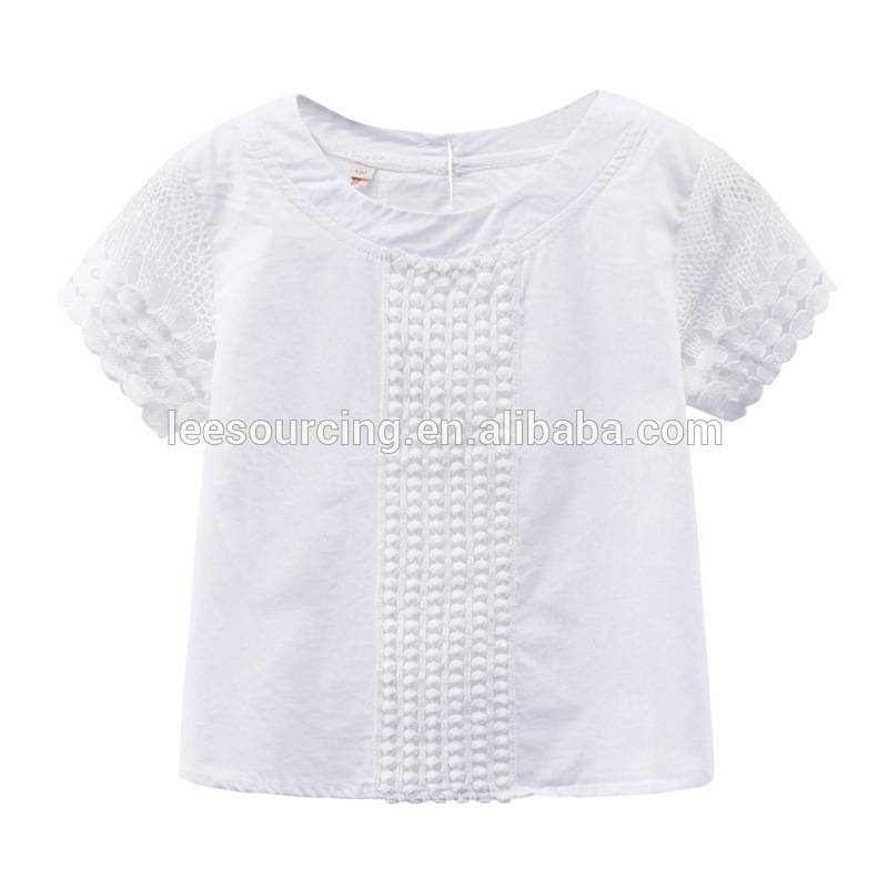 Wholesale high quality t shirt top fashion short sleeve baby girl white lace t shirt