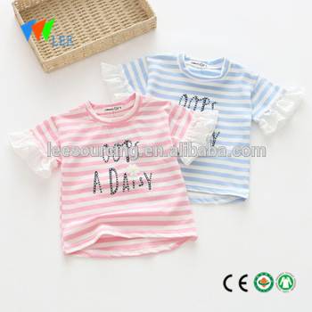 Best-Selling New Pants Design - girl lace ruffle sleeve stripe cotton t shirt – LeeSourcing