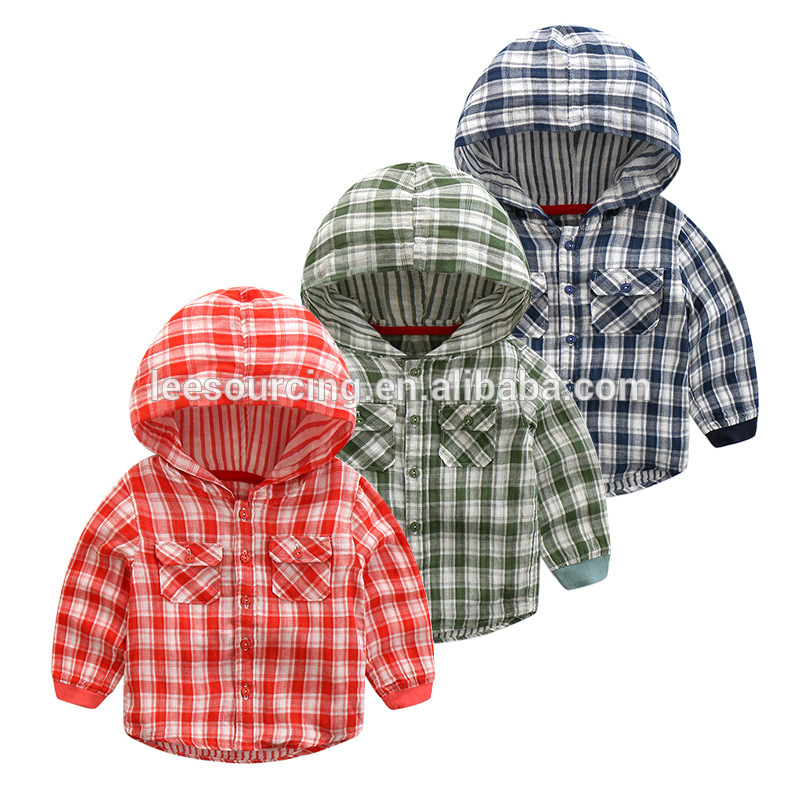 New style plaid hooded cotton long sleeve boys shirts