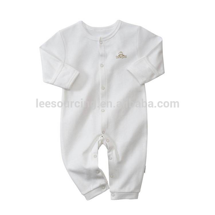 Най-високо качество новороденото гащеризон с дълъг ръкав памук обикновена бяла бебе боди
