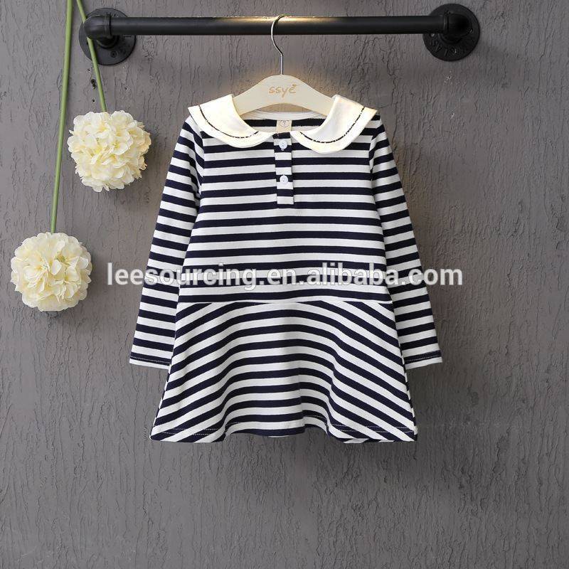 Wholesale Stripe Baby Girl Drop Waist Dress Babydoll Peplum Hem Swing Dress For Girls