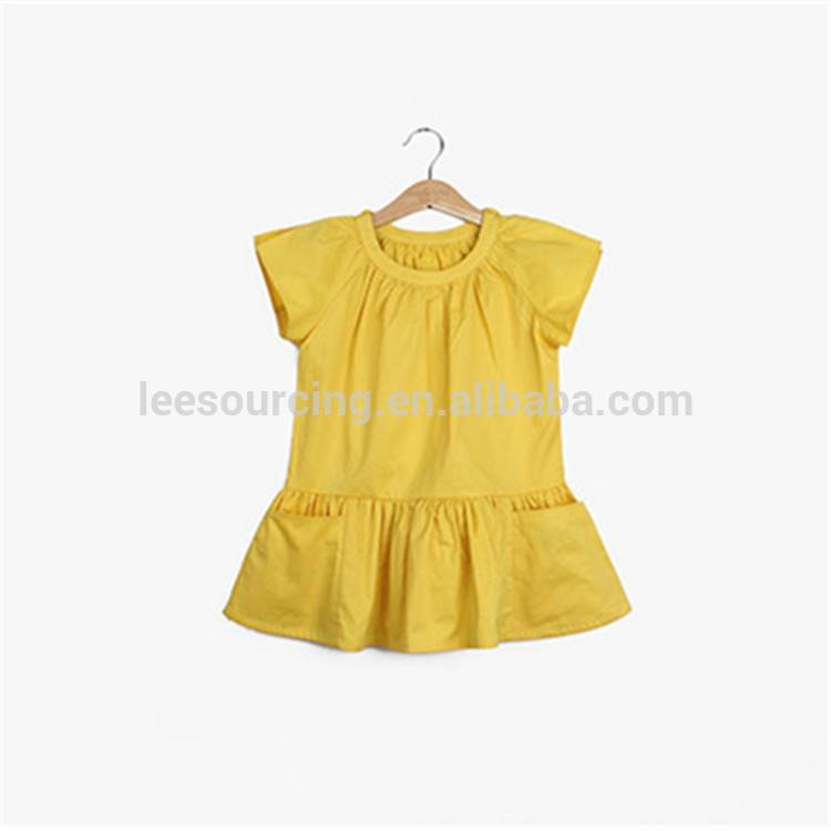 Summer short sleeve cotton plain latest dress design for kids