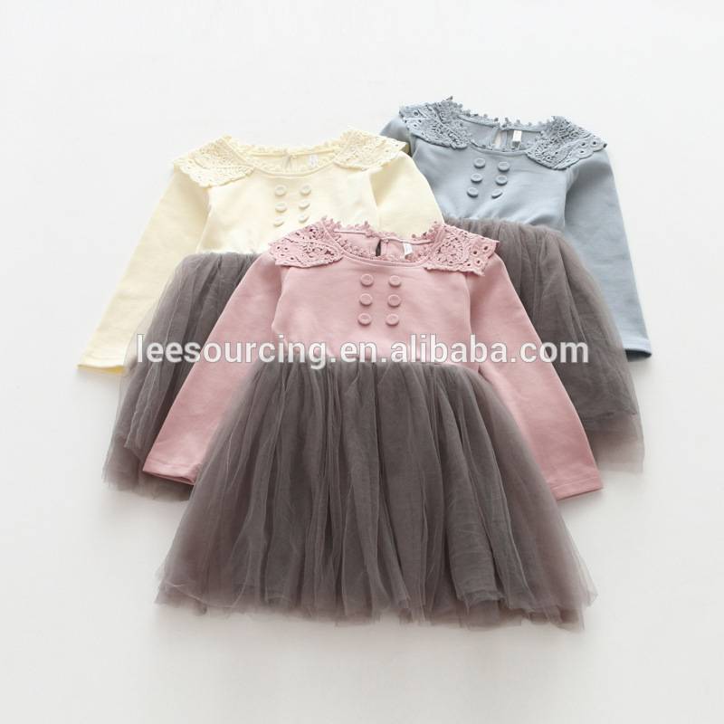 New style button solid color kids baby girls tutu dress