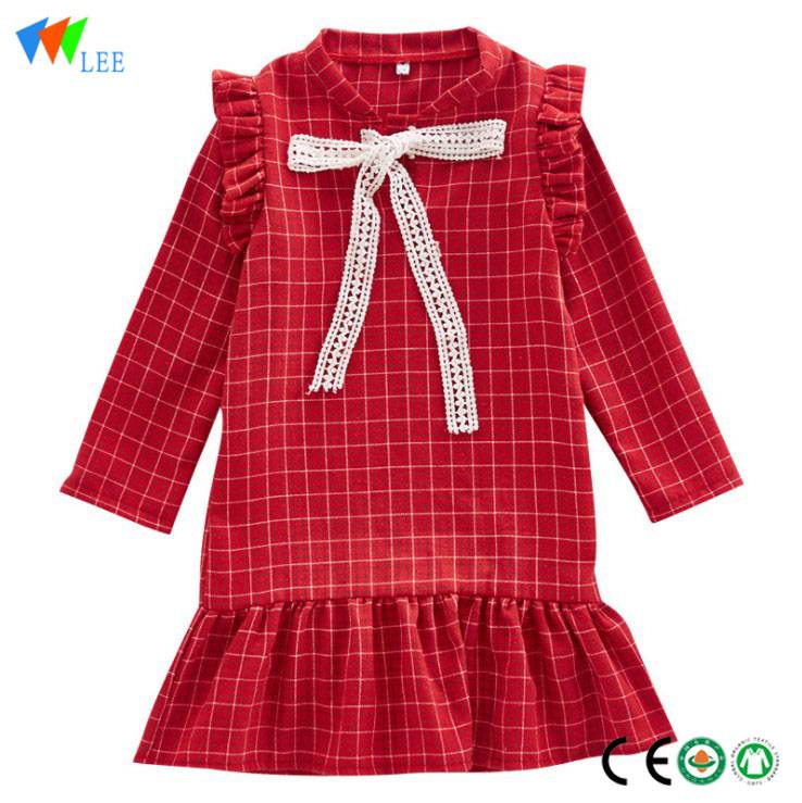 Stripe stil grossist lågt pris flicka klänning i röd färg