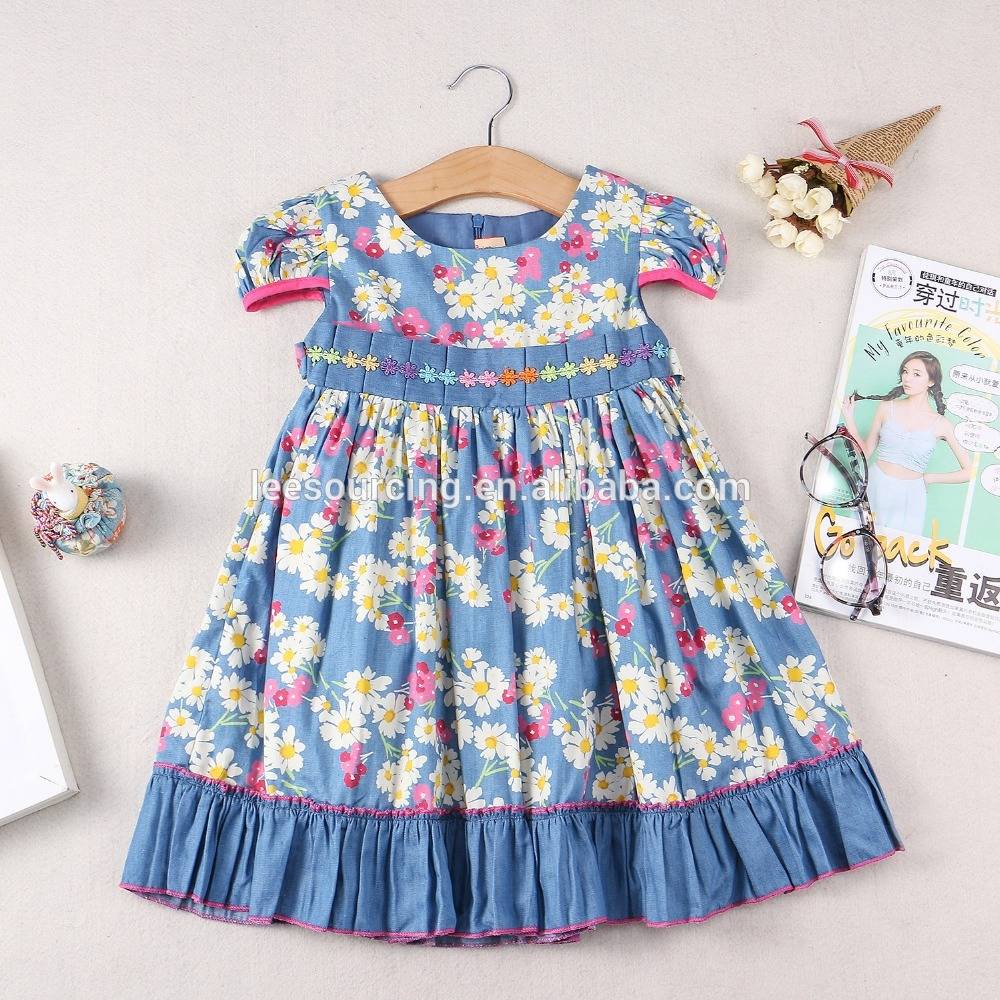 Casual style cheap short sleeve full printing one piece cotton dress
