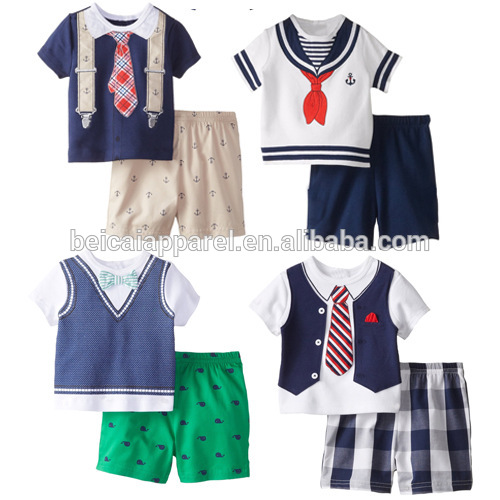 Wholesale little boy clothing set baby boys gentleman suit summer tshirt and Pants set for kids children