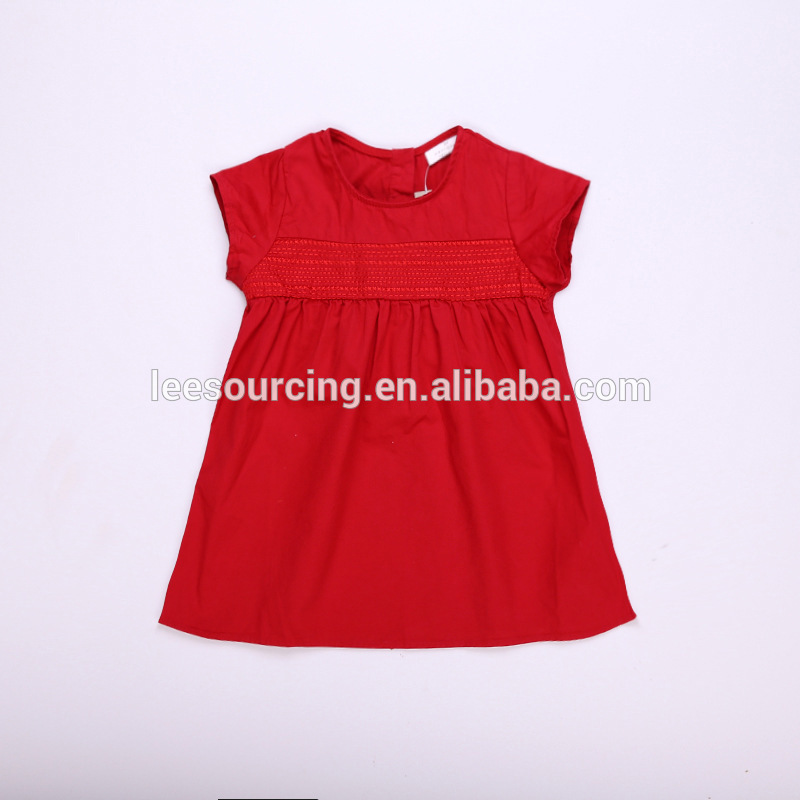 New designs smocking model red short sleeve baby girl dress
