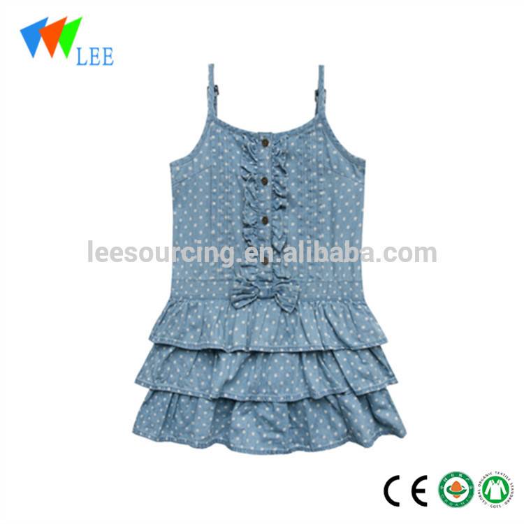 Girls European American Style Denim Cotton Jean Spaghetti Strap Dress Fashion Kids Ruffle Girl Dresses