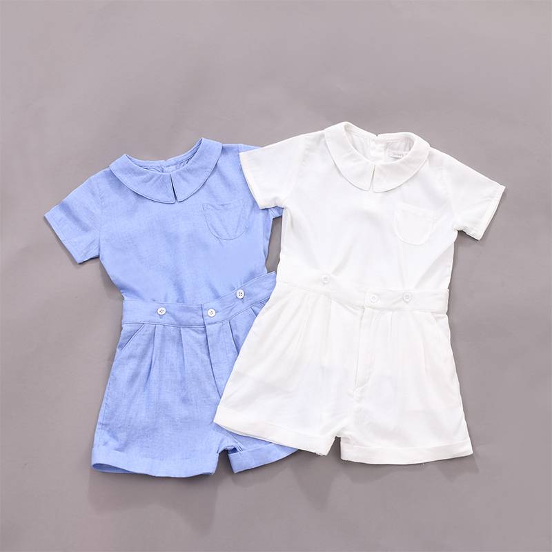azul prezo de fábrica verán bebé camisas brancas estilo casual Kids Clothing Set