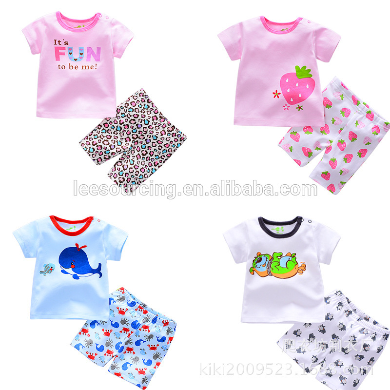 High quality short sleeve t-shirt and short pants 2 pcs set children clothing factories in china