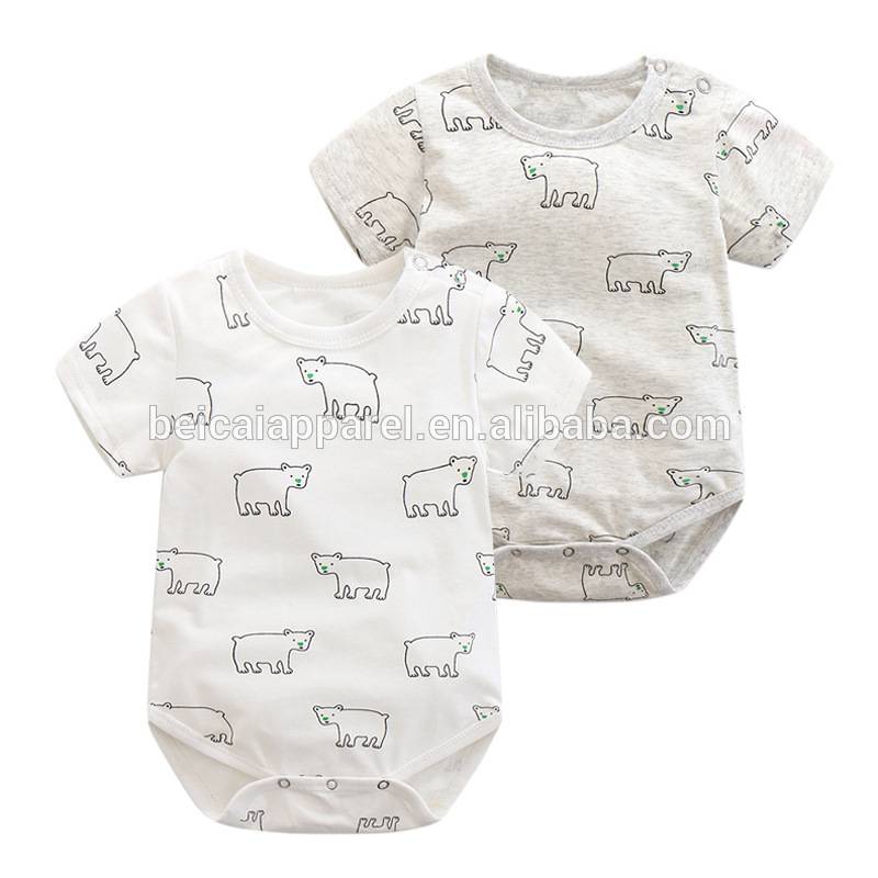 Καλή τιμή πλατύ φόρεμα παιδιού μωρό για 1-18M νεογέννητα αγοράκια Πλήρης αρκούδα Smmmer Κοντό μανίκι βαμβάκι playsuit Onesie