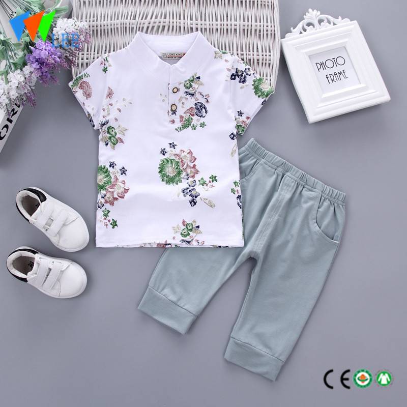 100% cotton babies suit baby boy's casual summer clothing sets printed flower