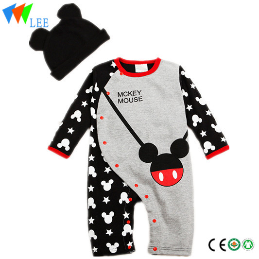 100% cotton baby romper set with hat Two-piece set print