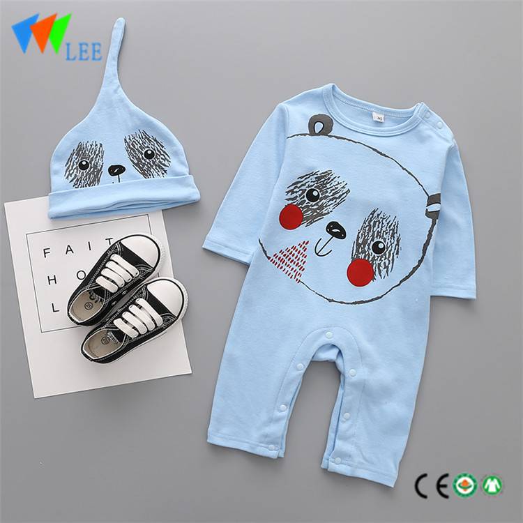 100% cotton baby romper print animals with hat Two-piece set